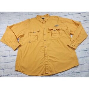 Columbia PFG MENS SIZE XL Pockets Orange Vented Button Fishing Shirt Nylon Y2K